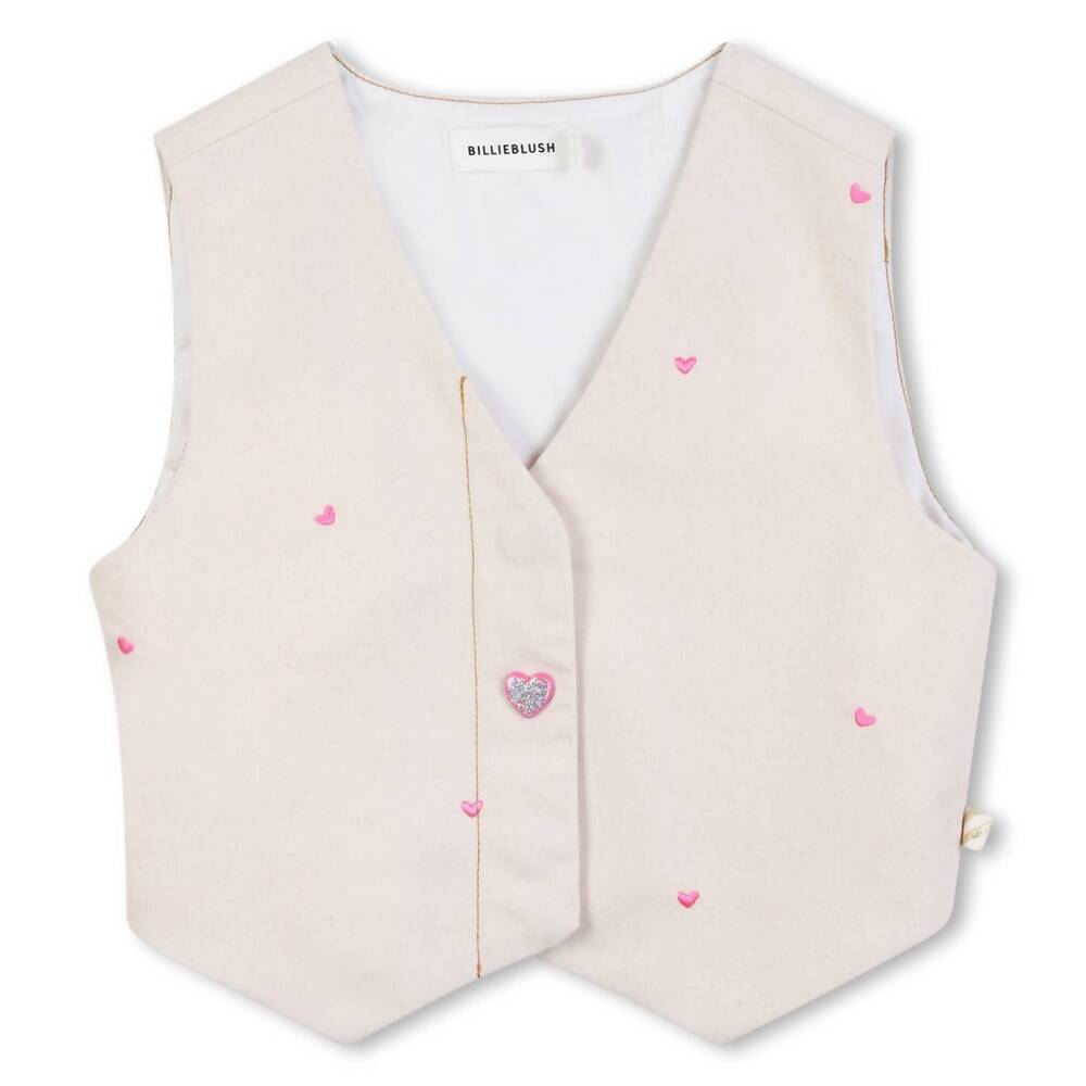 NEW BILLIEBLUSH girls' all over embroidered heart vest in light beige